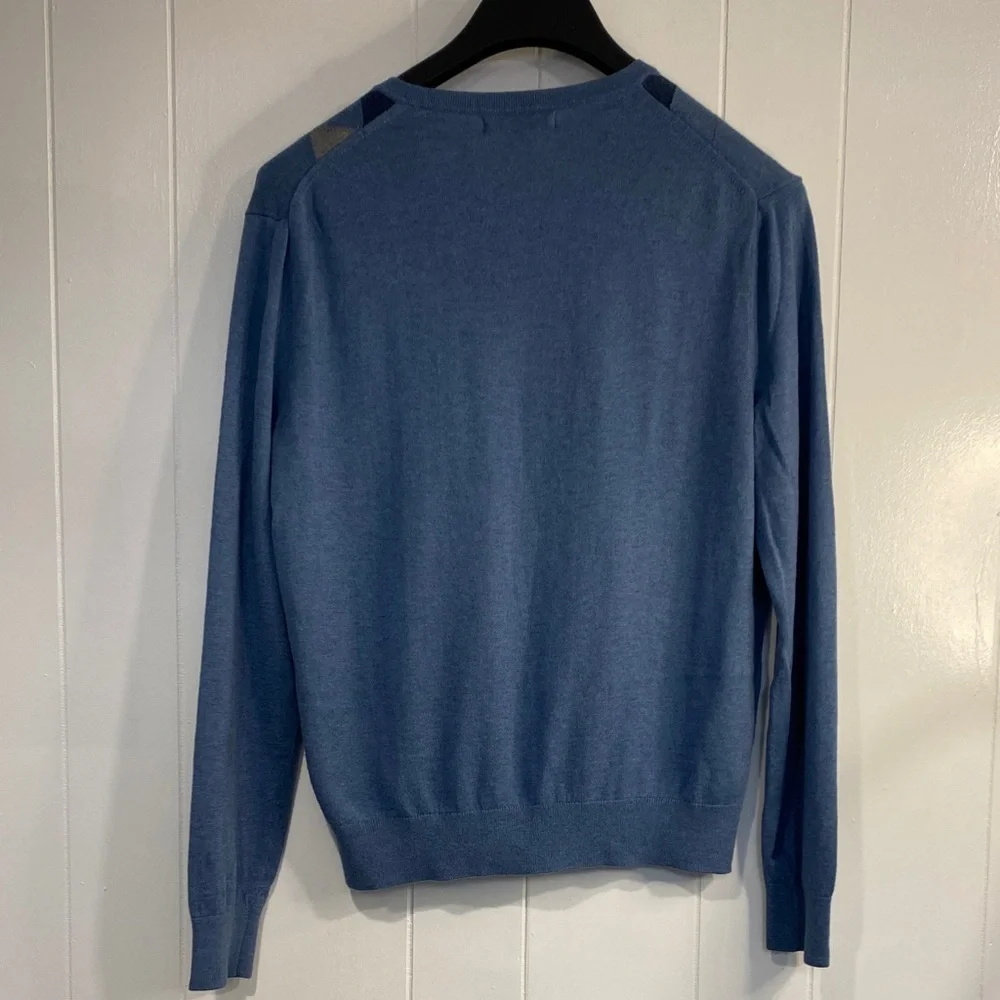 Banana Republic Sweater Preppy Silk Cotton Cashmere Argyle V-Neck Blue Size M